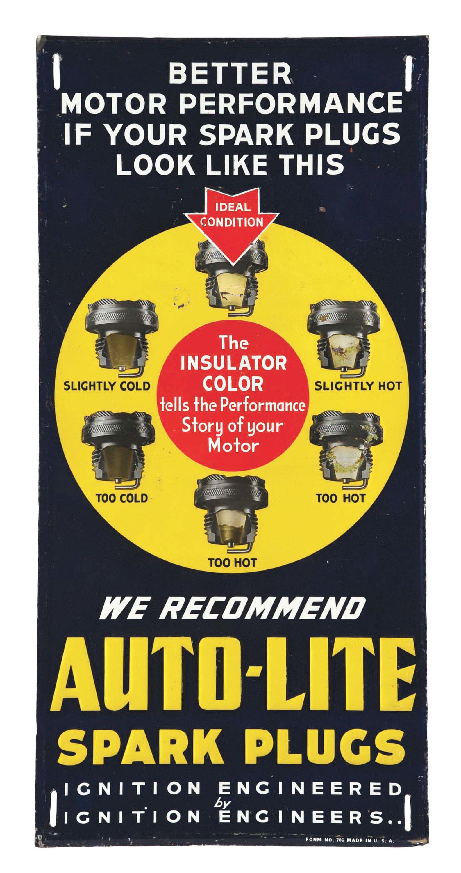AUTO LITE SPARK PLUGS EMBOSSED TIN SIGN W/ SPARK PLUG (1 of 3)
