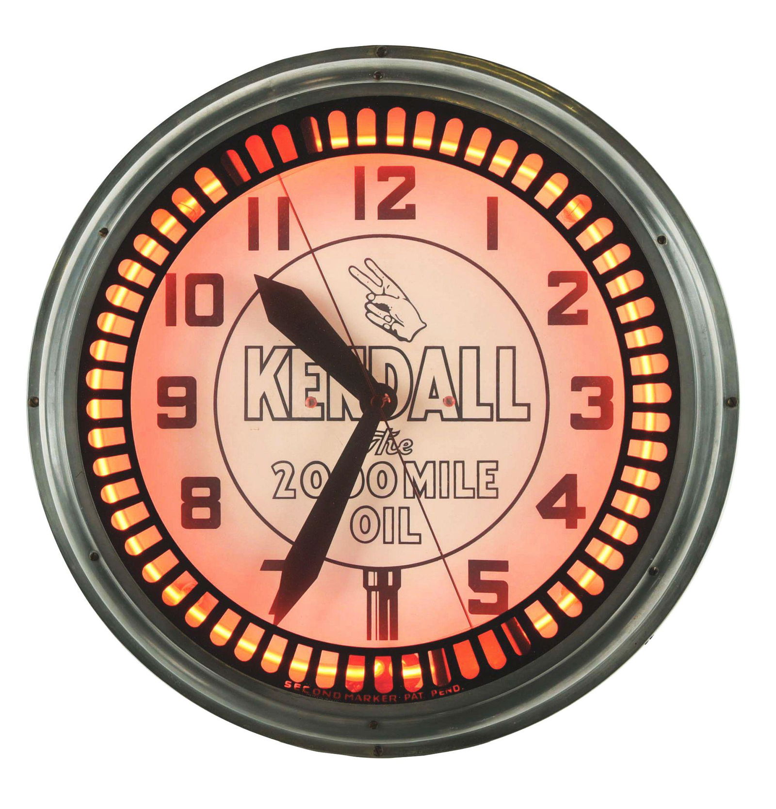 KENDALL MOTOR OIL NEON SPINNER CLOCK. (1 of 3)
