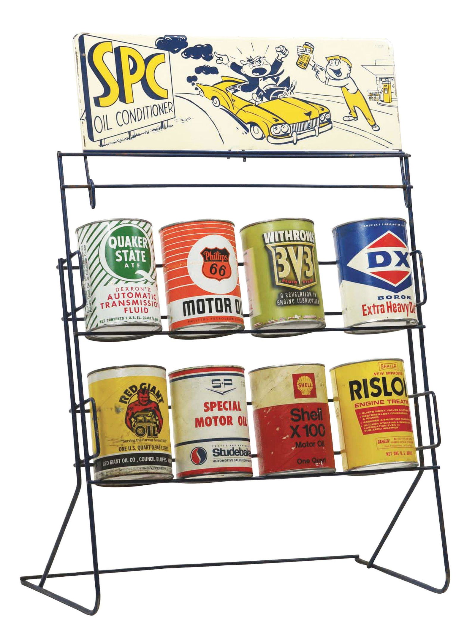 SPC OIL CONDITIONER RACK W/ TIN SIGN & EIGHT ONE QUART (1 of 4)