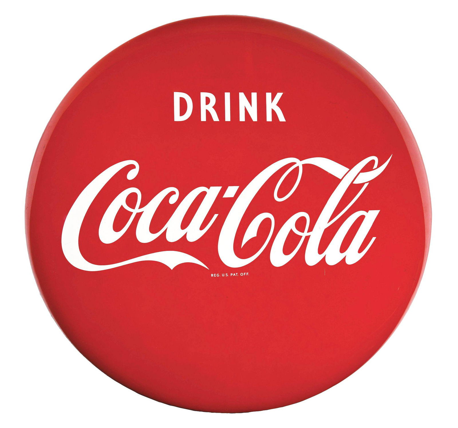 LARGE DRINK COCA COLA PAINTED TIN BUTTON SIGN. (1 of 2)