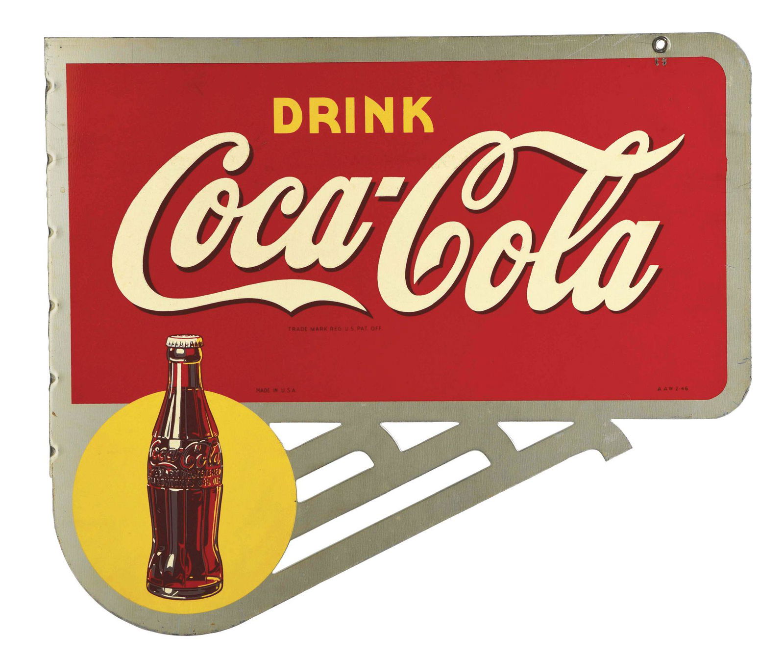 DRINK COCA COLA DIE CUT TIN FLANGE SIGN W/ BOTTLE (1 of 3)
