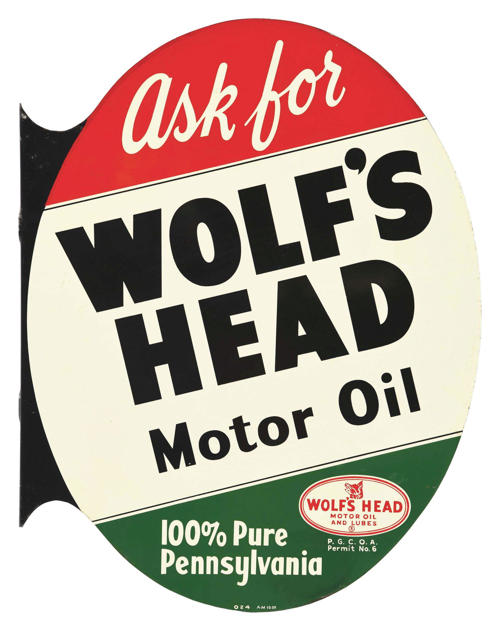 Wolf's Head Vertical Motor Oil Sign W/wood Frame