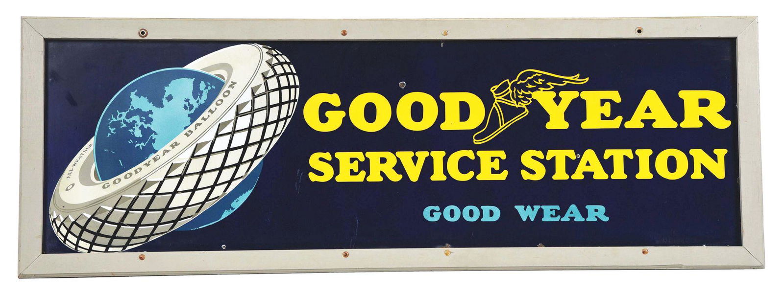 GOODYEAR SERVICE STATION PORCELAIN SIGN W/ TIRE & GLOBE (1 of 2)