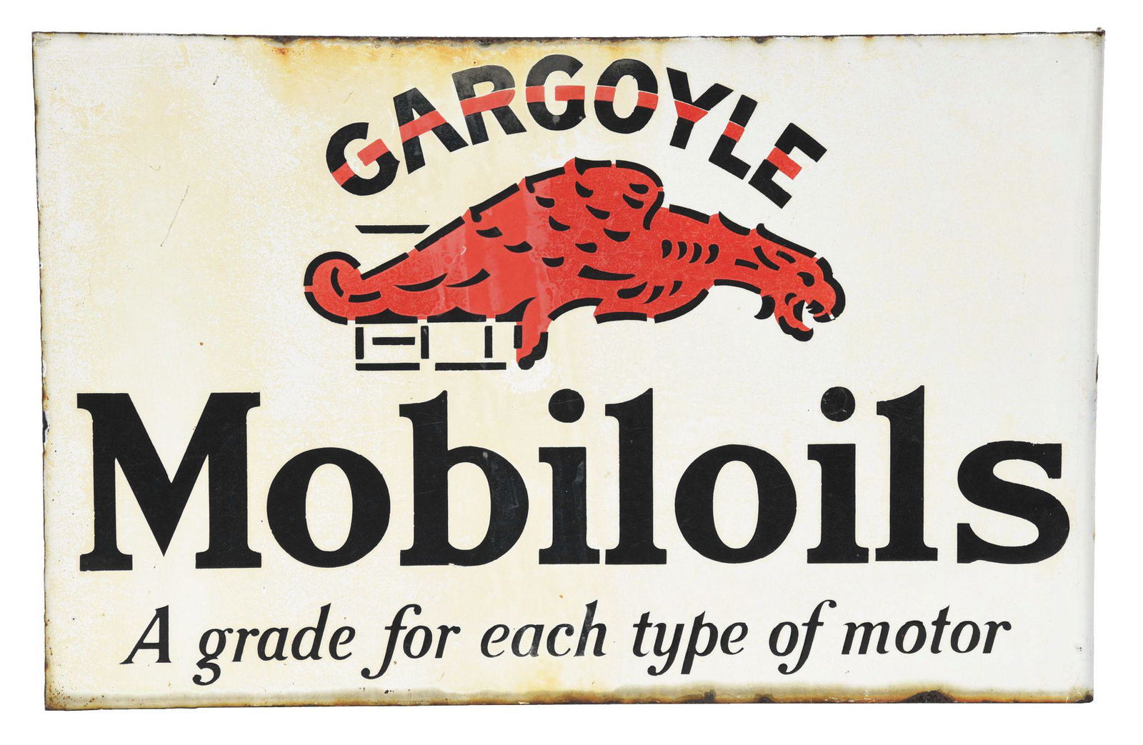 MOBIL GARGOYLE MOTOR OIL PORCELAIN FLANGE SIGN W/ (1 of 2)
