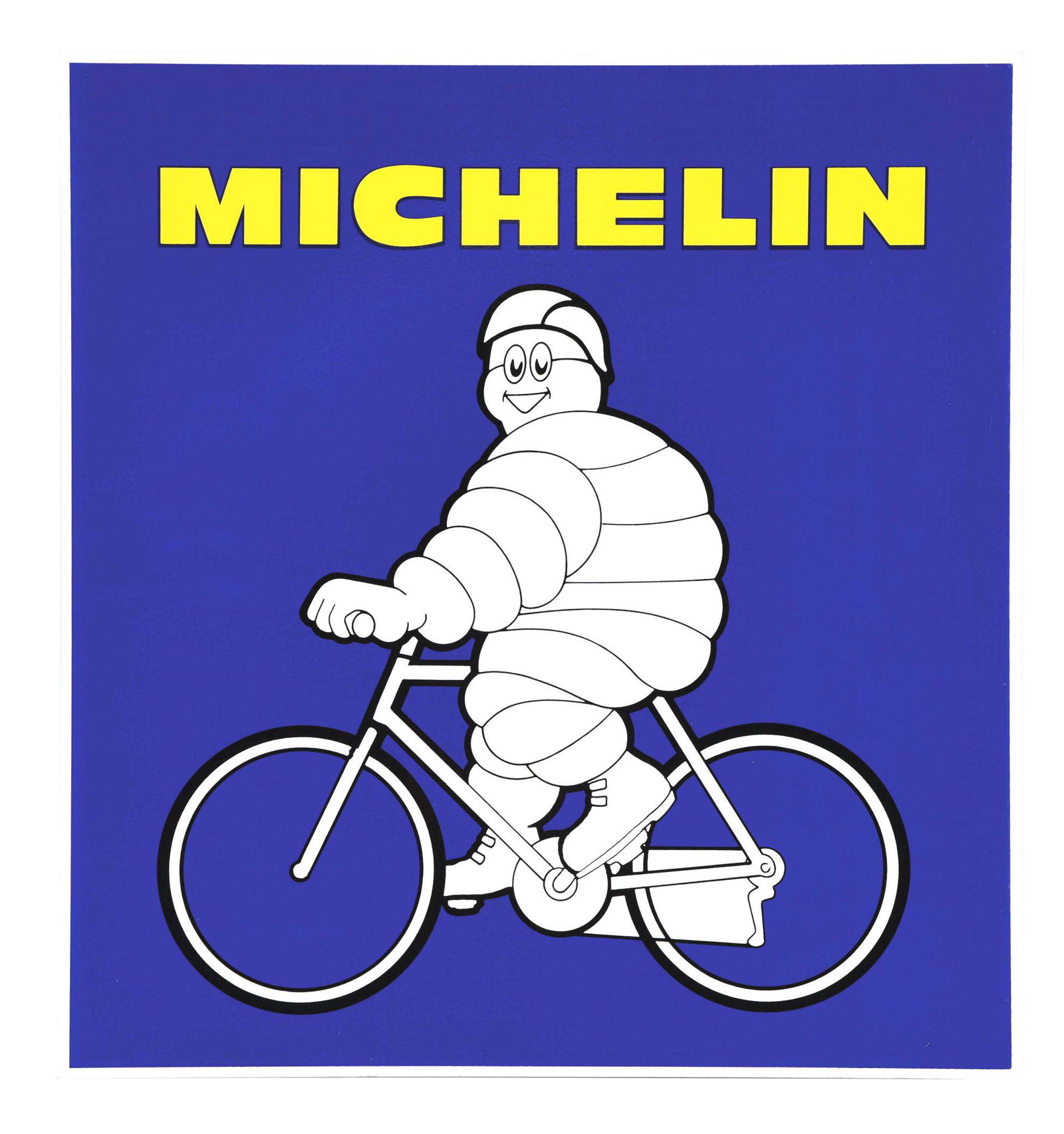 OUTSTANDING NEW OLD STOCK MICHELIN TIRES TIN FLANGE: DST. An outstanding example of this beautiful sign from Michelin Tires. Sign is in New Old Stock condition, showing outstanding color & gloss, with only a light amount of storage wear. The graphics ar