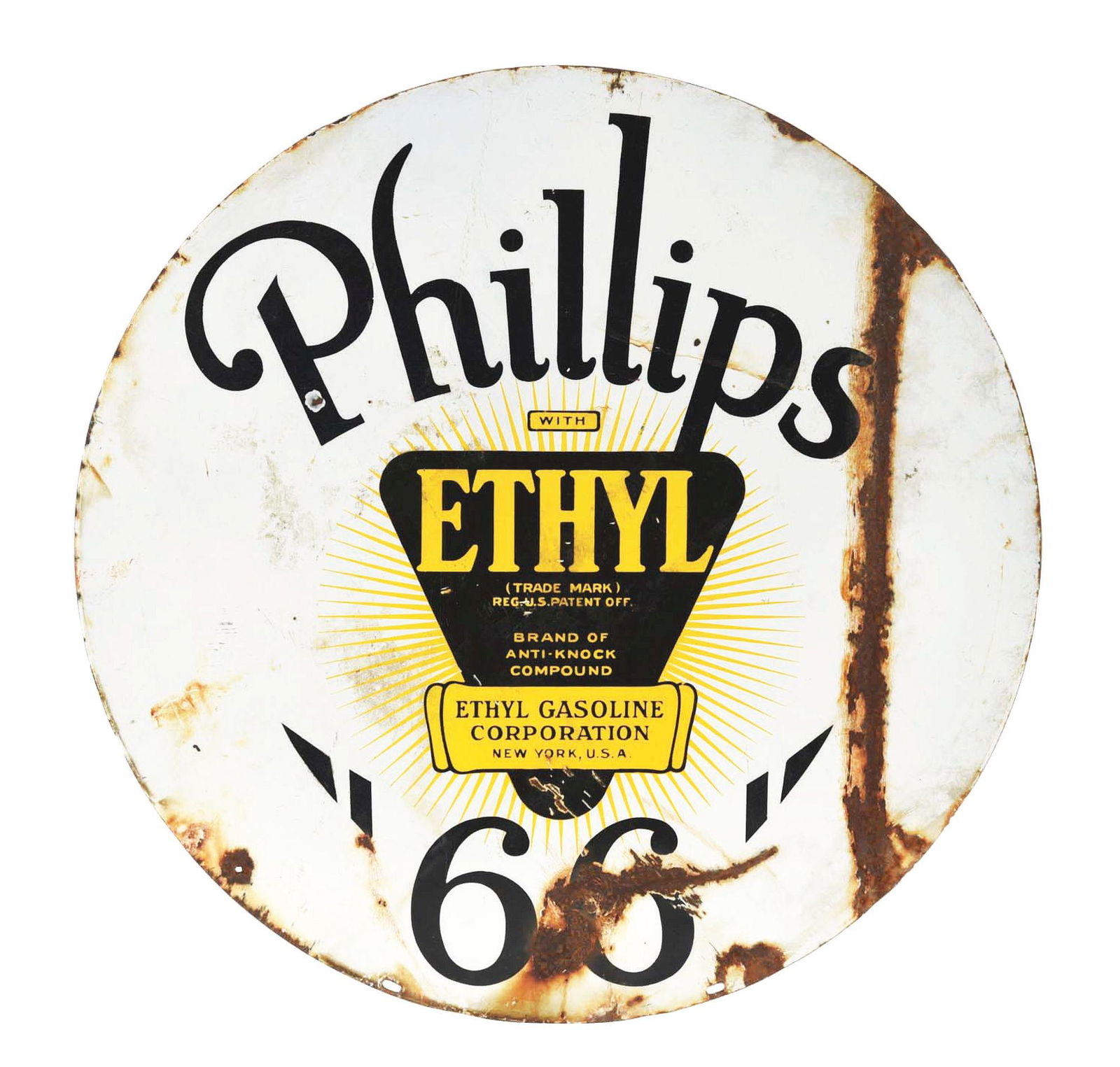 PHILLIPS 66 ETHYL GASOLINE PORCELAIN CURB SIGN. (1 of 2)