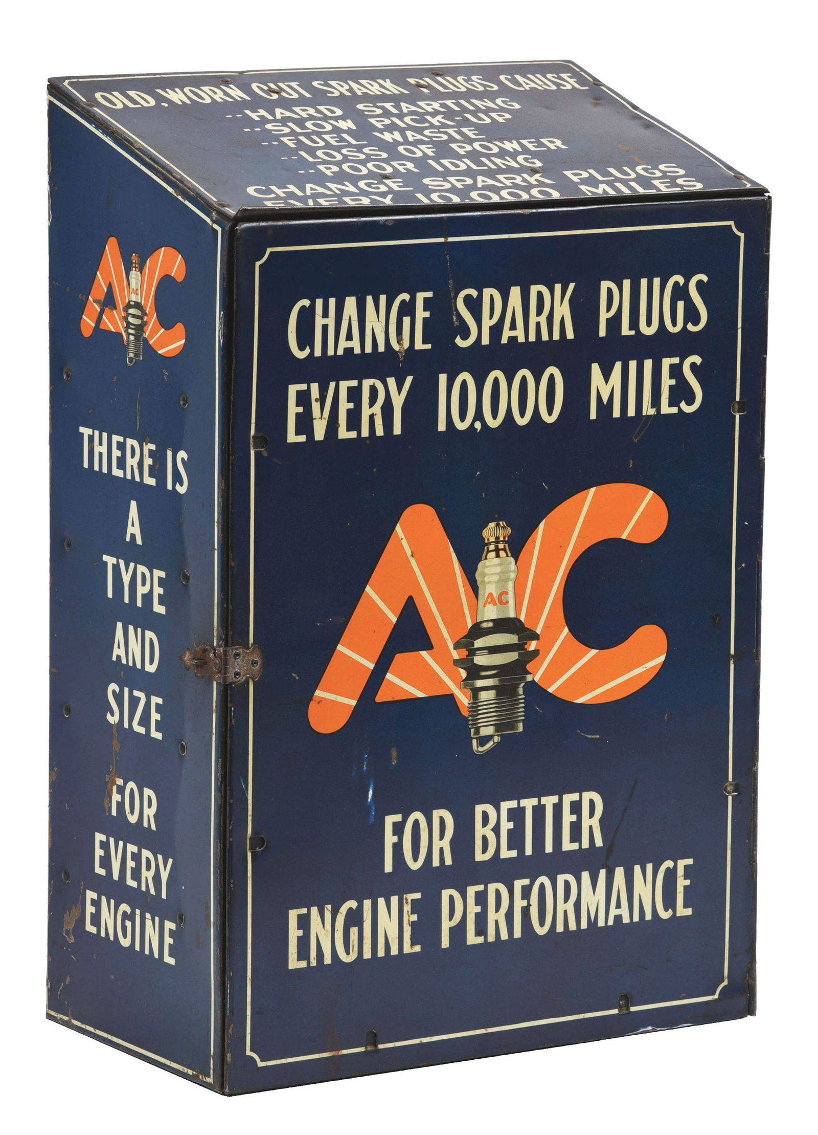 AC SPARK PLUGS TIN STORE DISPLAY PARTS CABINET. (1 of 4)