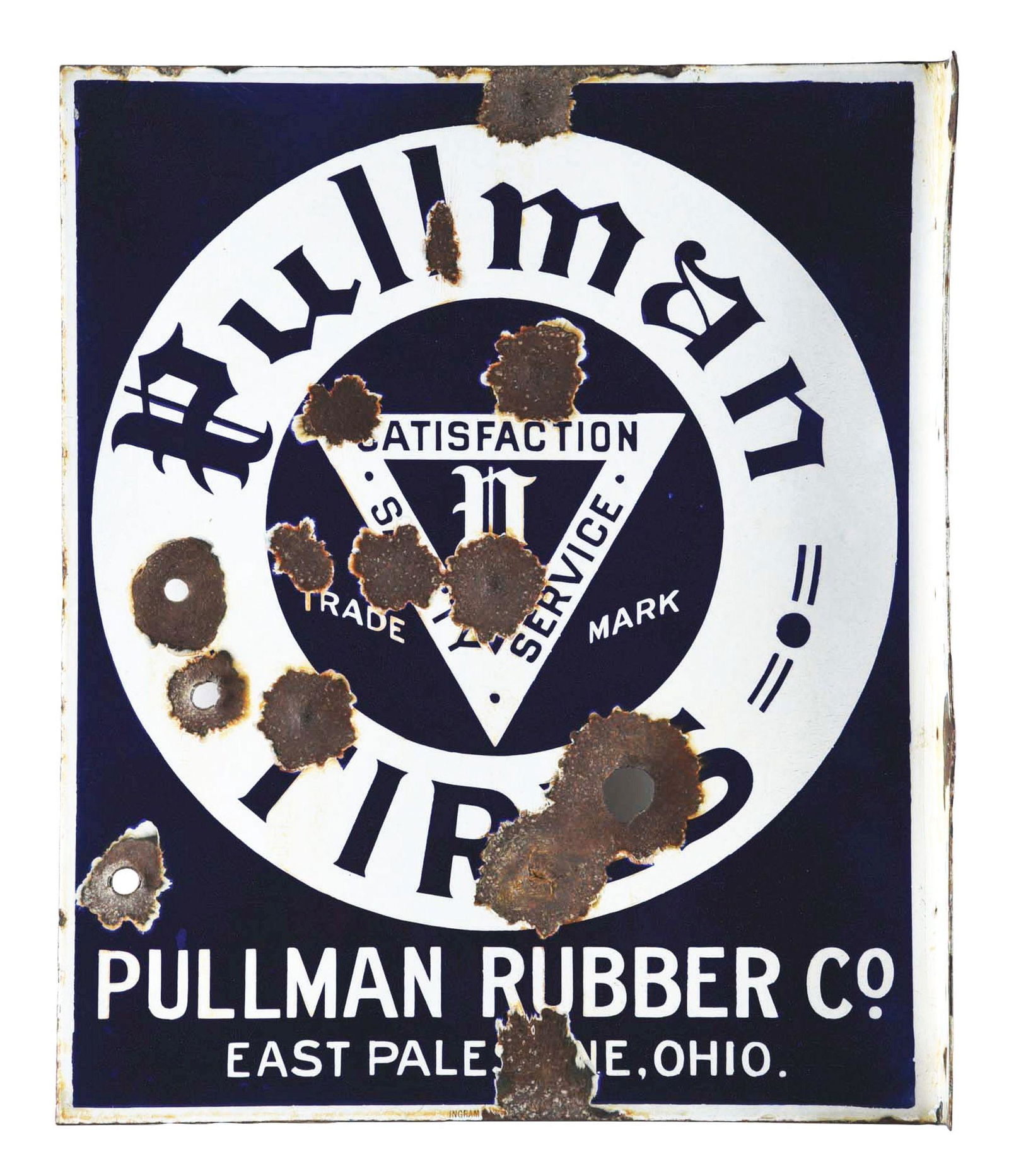PULLMAN TIRES PORCELAIN FLANGE SIGN. (1 of 2)