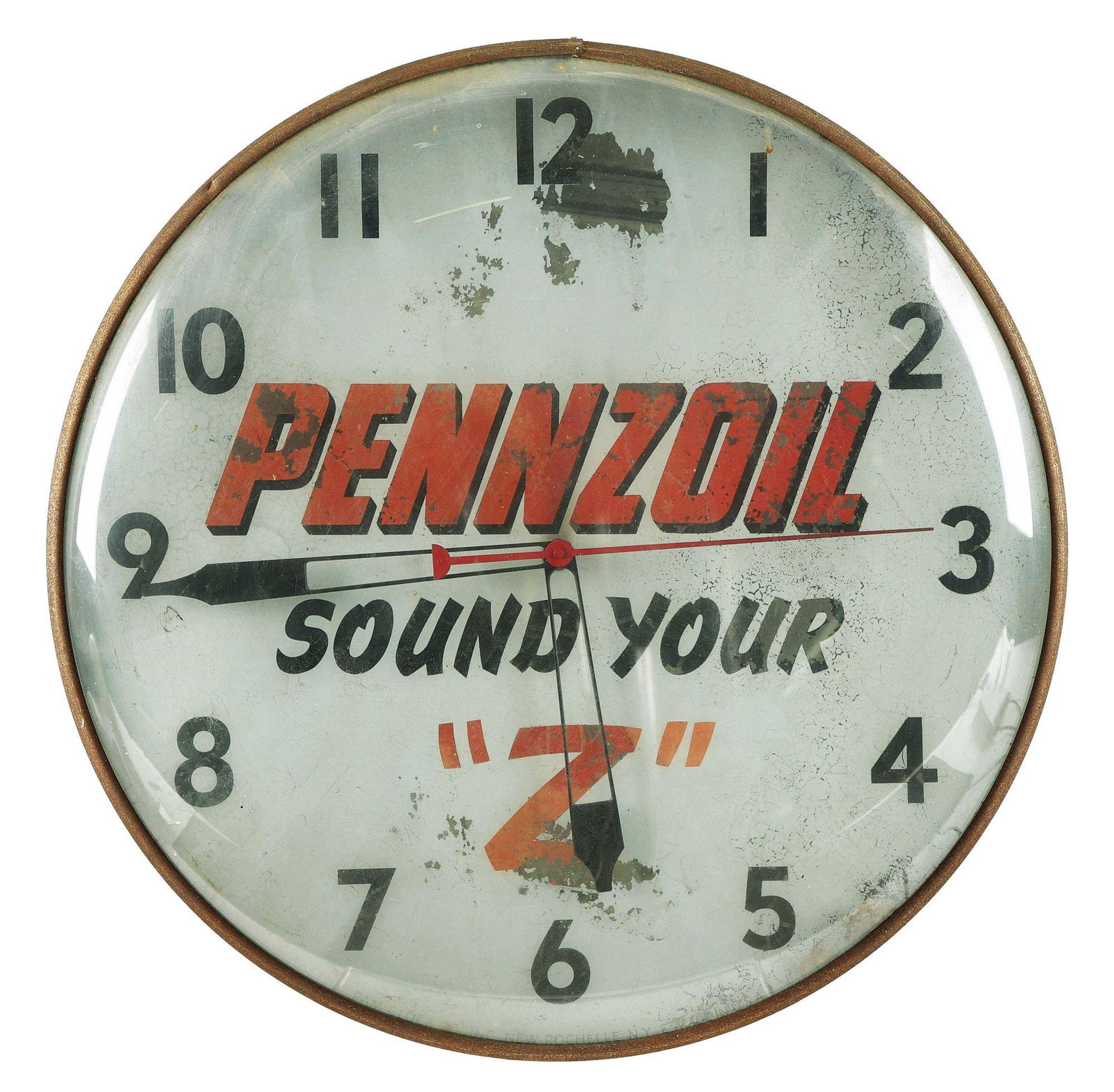 PENNZOIL MOTOR OIL SOUND YOUR Z GLASS FACE PAM CLOCK. (1 of 2)