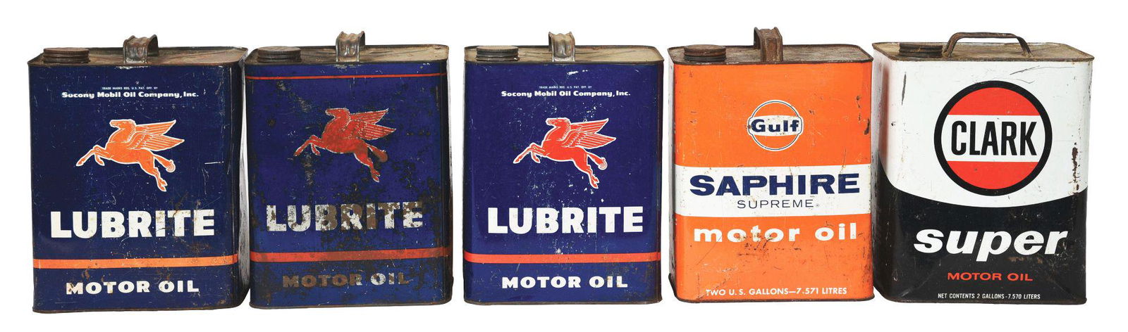 LOT OF FIVE: TWO GALLON MOTOR OIL CANS (1 of 2)