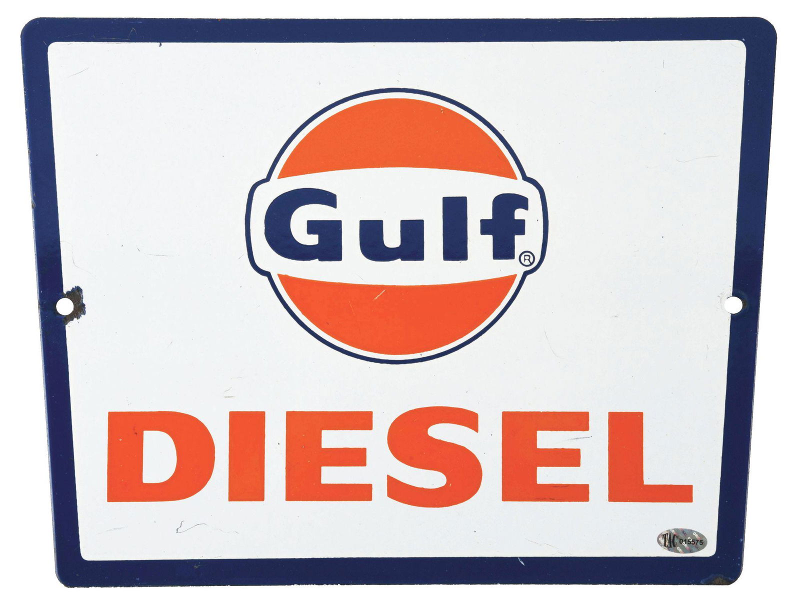 GULF DIESEL PORCELAIN PUMP SIGN. (1 of 2)