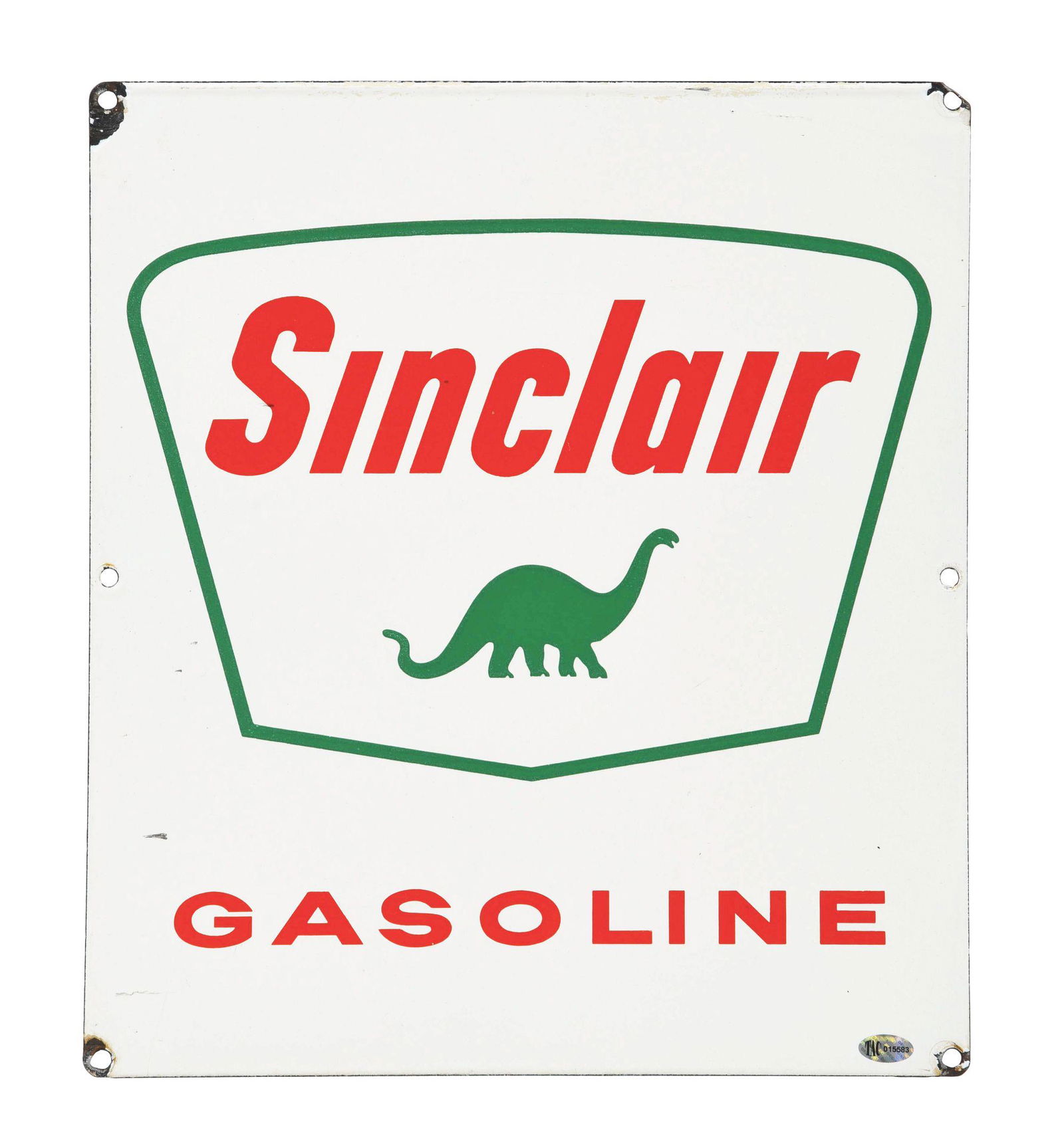 SINCLAIR GASOLINE PORCELAIN PUMP SIGN W/ DINO GRAPHIC. (1 of 2)