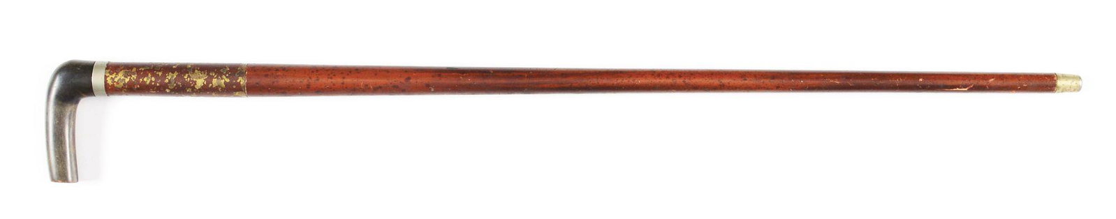 (A) FRENCH PEPPERBOX 5MM PINFIRE CANE GUN WITH DAGGER.: 19th century production. 5mm pinfire six shot revolver with collapsible trigger and 6" triangular dagger fitted onto a horn grip that is concealed into a wooden walking cane. The revolver is marked pa