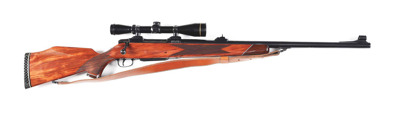 (M) COLT SAUER .458 WIN MAN GRAND AFRICAN BOLT ACTION: Colt Sauer Grand African Bolt Action Rifle chambered in .458 Winchester Magnum. 24" tapered round barrel with hooded front and high ramp express rear sight. High polish blue. Leupold 3-9 variable powe