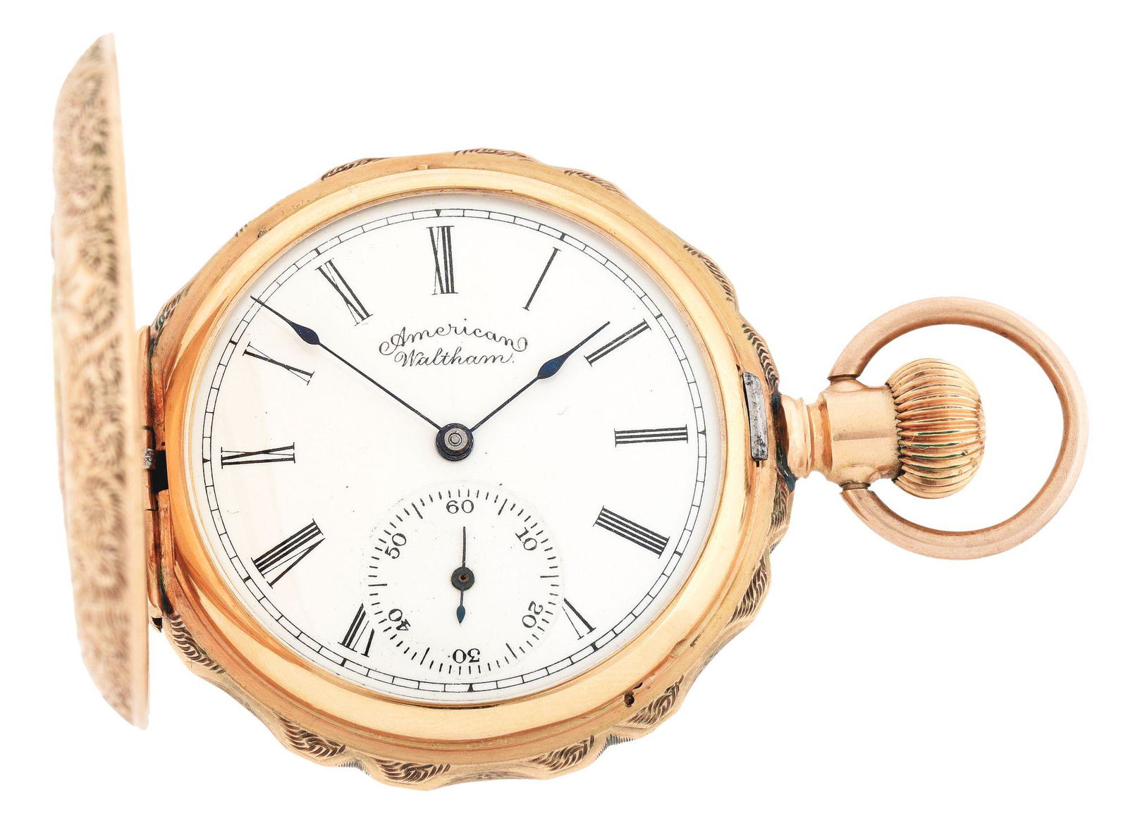 14K GOLD AMERICAN WALTHAM MULTICOLOR H/C POCKET WATCH (1 of 8)