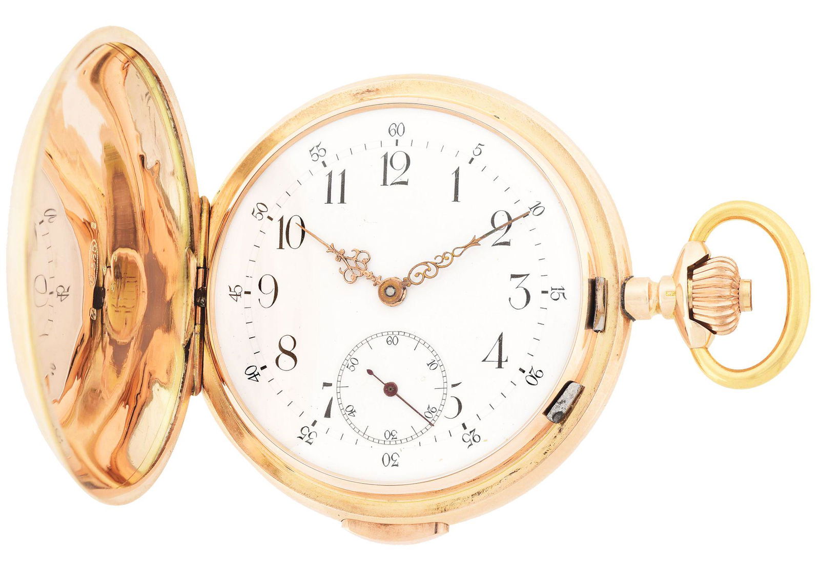 14K PINK GOLD SWISS QUARTER REPEATER H/C POCKET WATCH, (1 of 9)