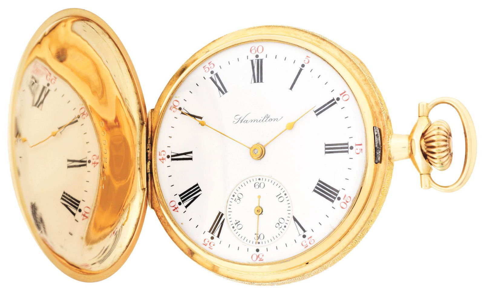 14K GOLD HAMILTON 975 H/C POCKET WATCH W/VILLA & (1 of 8)