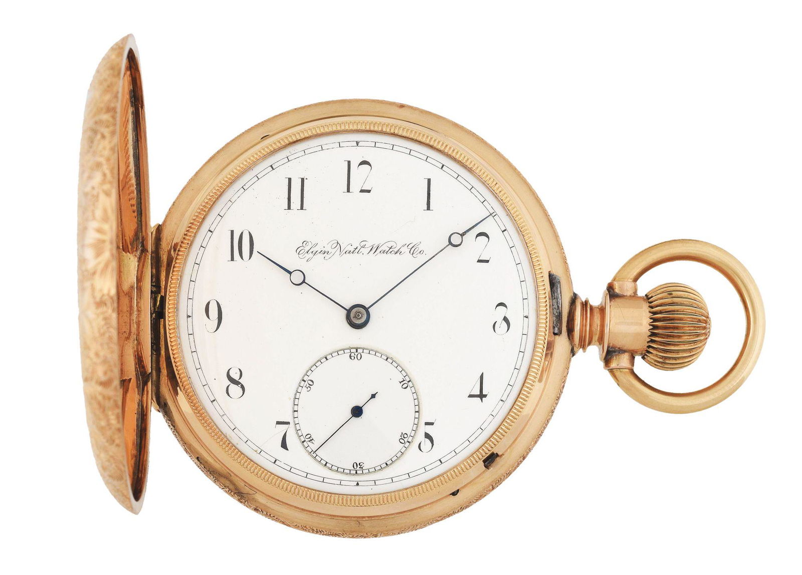 14K GOLD ELGIN ENGRAVED H/C POCKET WATCH W/HANDSOME (1 of 9)