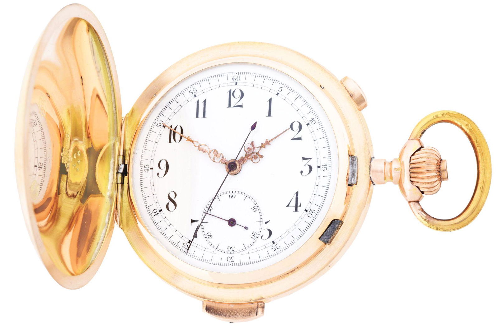 14K GOLD SWISS MINUTE REPEATING H/C CHRONOGRAPH POCKET (1 of 9)