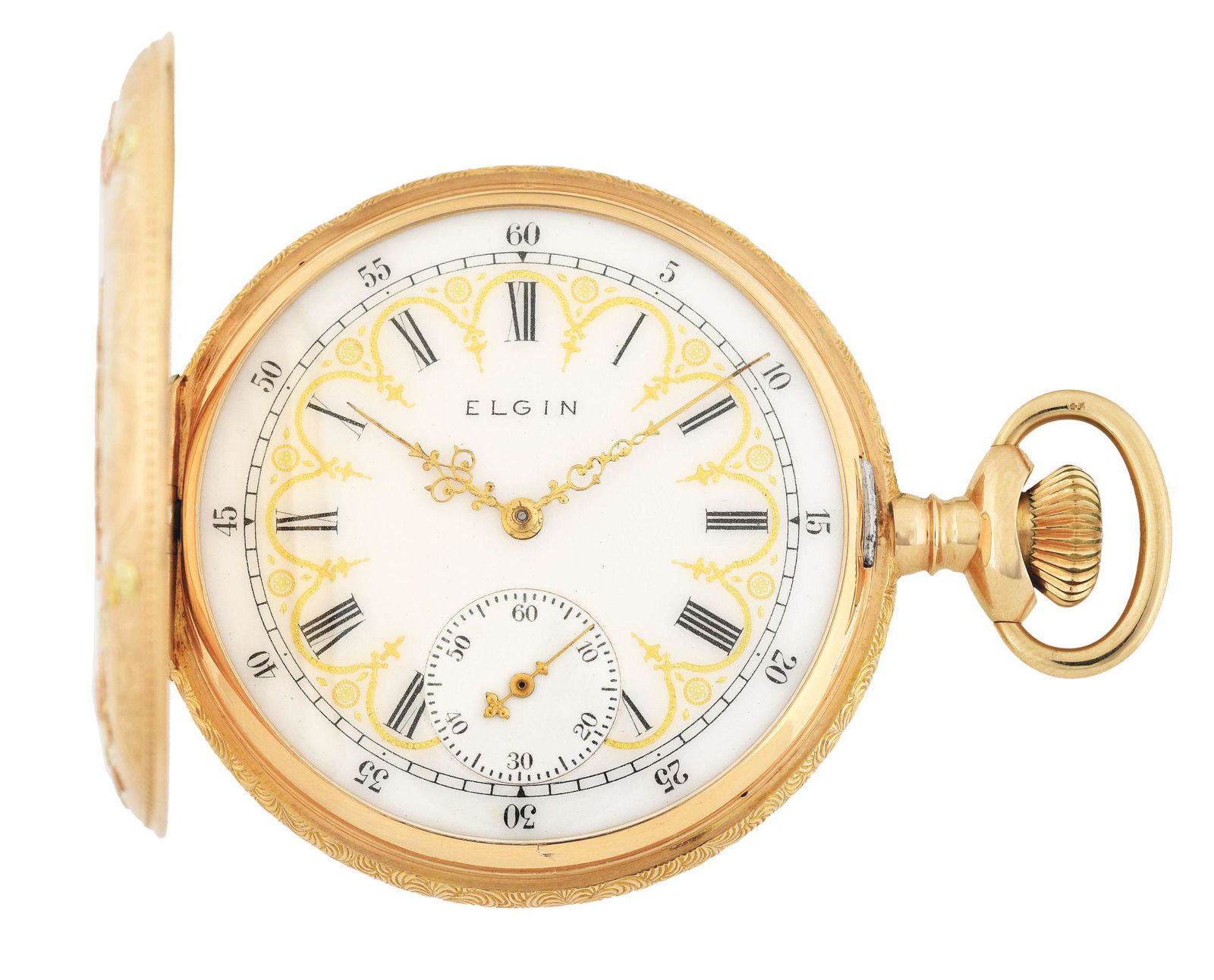 FANCY 14K GOLD ELGIN 339 MULTICOLOR H/C POCKET WATCH (1 of 6)