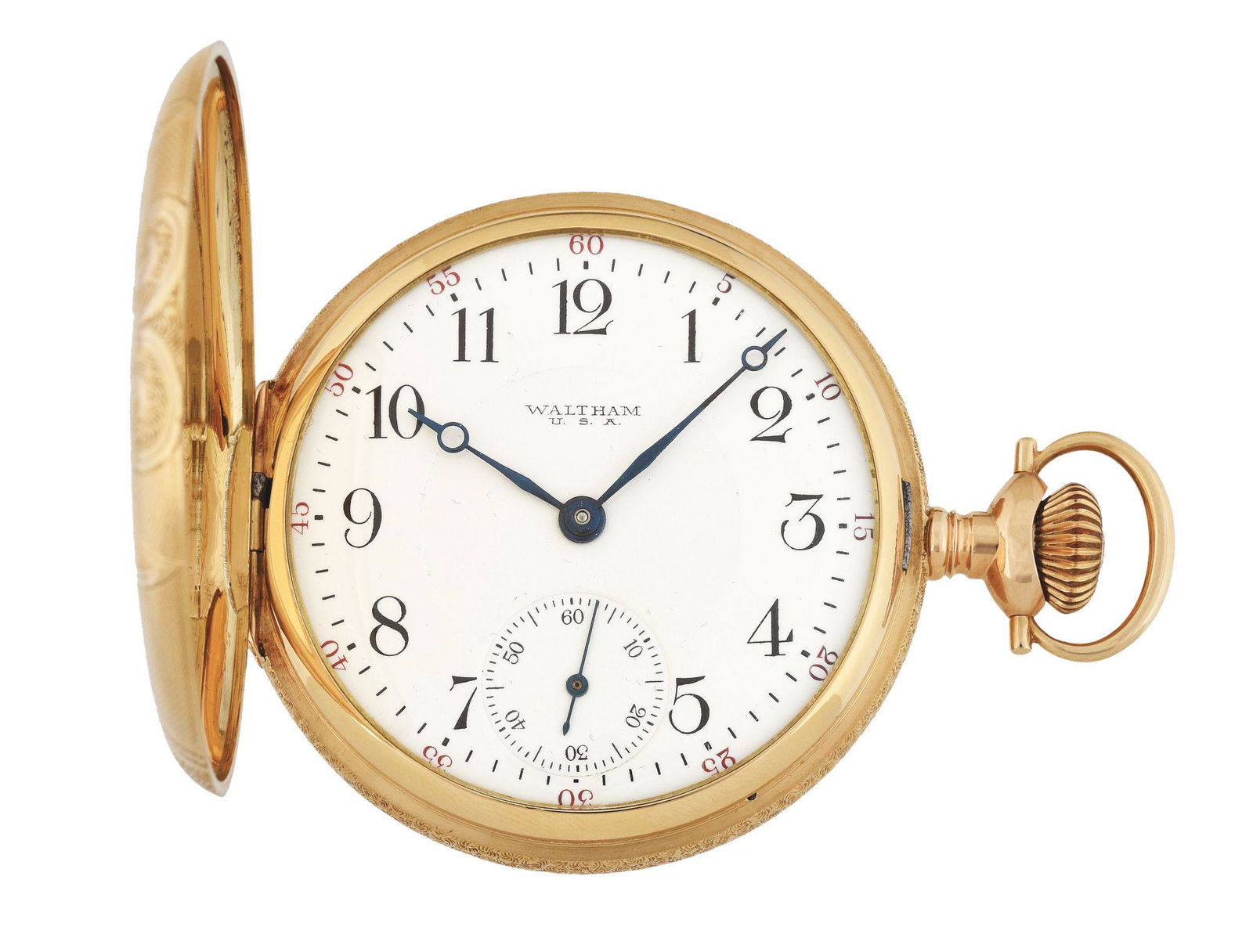 14K GOLD AMERICAN WALTHAM MULTICOLOR H/C POCKET WATCH (1 of 8)