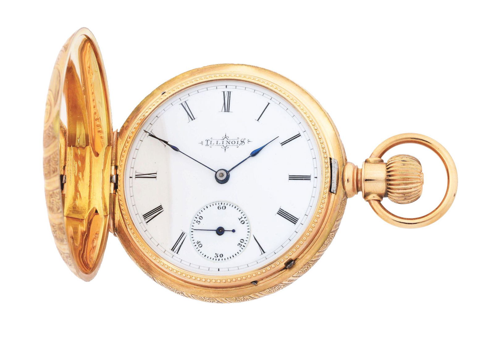 14K GOLD ILLINOIS 141 H/C POCKET WATCH W/STAG, CIRCA (1 of 9)