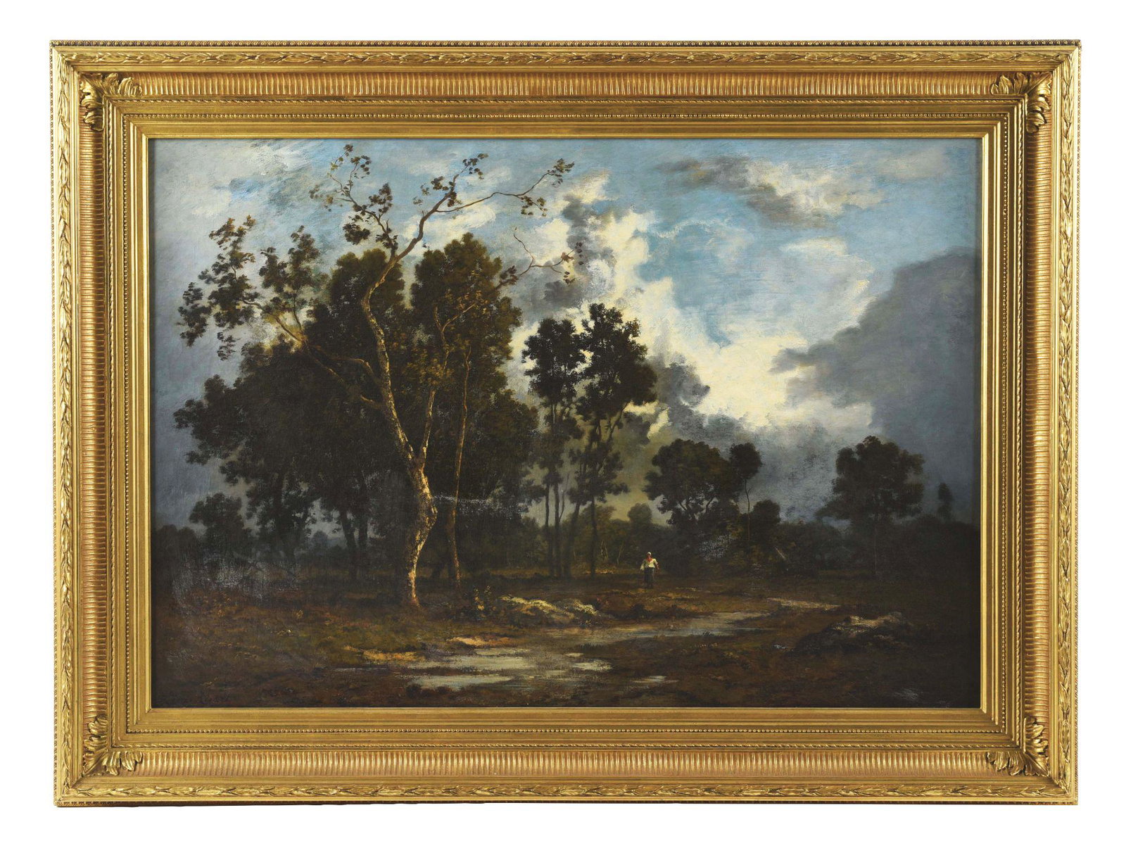 LEON RICHET (FRENCH, 1847 - 1907) PAYSAGE.: Born in Solesme, France in 1847, Léon Richet was of the generation of painters raised during the height of the Barbizon School. He was a student of Narcisse Virgile Diaz de la Pena, as well as Jules 