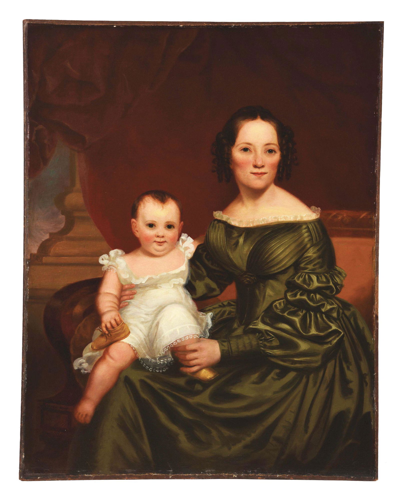 BASS OTIS (AMERICAN, 1784 - 1861) PORTRAIT OF A MOTHER: A prolific portrait painter, Otis was a student of John Wesley Jarvis in the early 1800s, Gilbert Stuart, and Thomas Sully. In 1812, he moved to Philadelphia and became an art teacher and began his ca