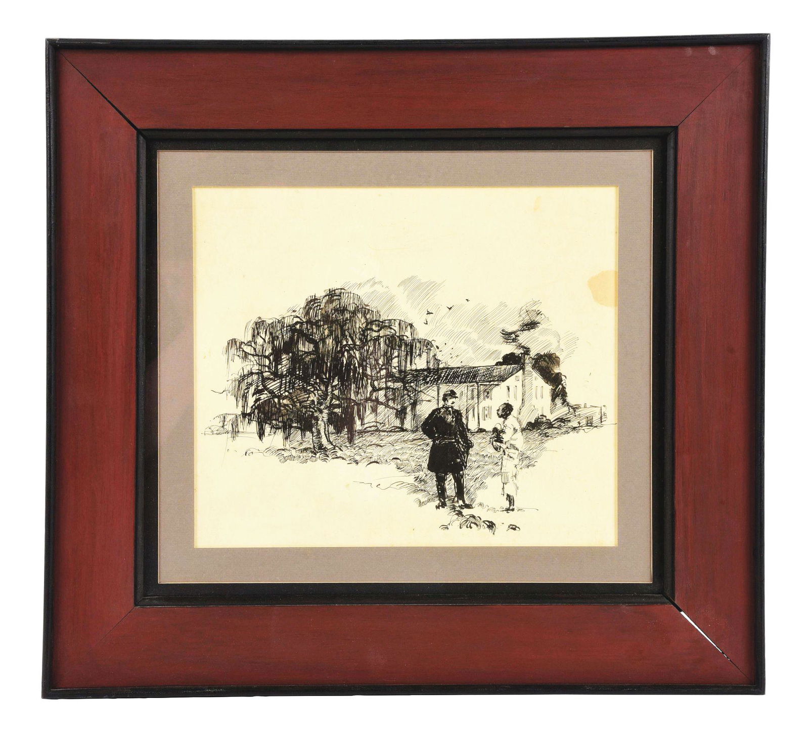 ATTRIBUTED TO ANDREW NEWELL WYETH (AMERICAN 1917 -: With an inscription on the reverse: "Andrew Wyeth/Drawn for Mrs. Sterling Turner/During Conversation/while visiting at Wilton, N.H./Painted approx. 25 years ago/about 1930-1934/A.W." An ink sketch of