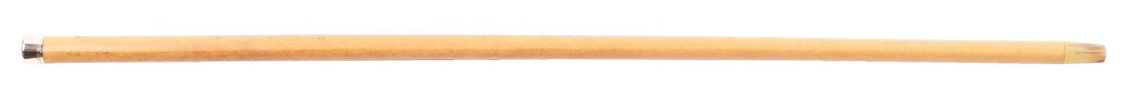 SOLID GOLD KNOB WALKING STICK CANE WITH MONOGRAM.: Monogram cannot be determined. The knob handle has a maker mark as follows: B S (with small boat design between the letters) - Briggs London - M J. The handle is mounted on a light-colored shaft of ma