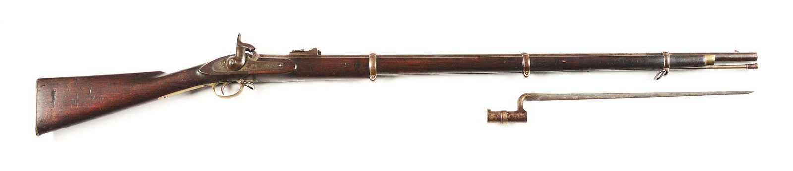 (A) SCARCE CIVIL WAR MOORE ENFIELD PATTERN 1853 ENFIELD: These fairly scarce guns for many years were thought to be Confederate and referred to as "M rifles" due to the "M" stamped within a shield at the rear of the lock plate. Subsequent research has uncov
