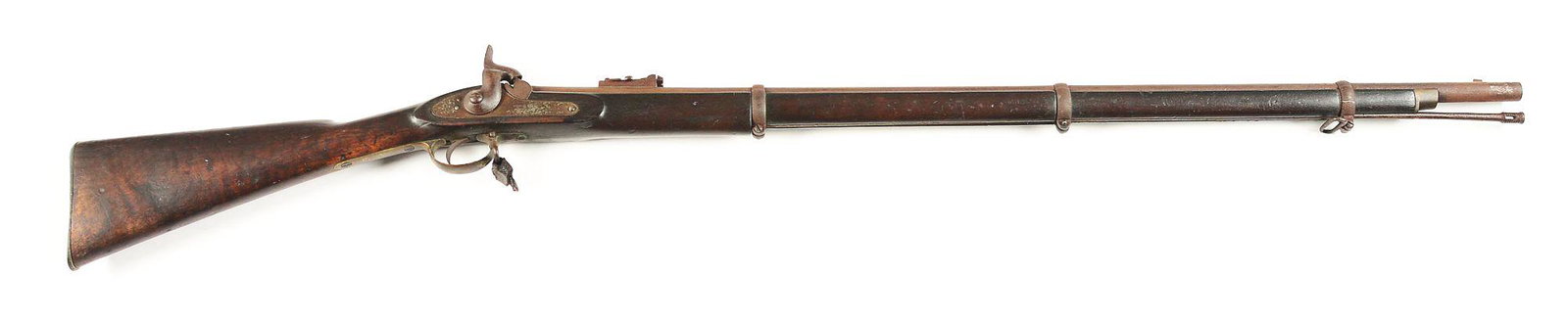 (A) CONFEDERATE ENFIELD PATTERN 1853 PERCUSSION LOCK: This is your standard pattern 1853 Enfield musket with an 1862 dated lock under TOWER. "24" proofs on the left side of the barrel. This gun features the very rare script "WC" mark just ahead of the bu