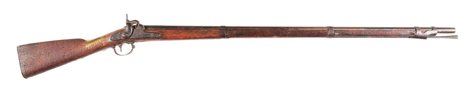 (A) MODEL 1842 SPRINGFIELD PERCUSSION MUSKET FROM: Springfield Model 1842 percussion smoothbore musket dated 1852 on the lock. Smoothbore musket barrel with blade front sight. Walnut wood stock with three barrel bands. Original ramrod. PROVENANCE: Com