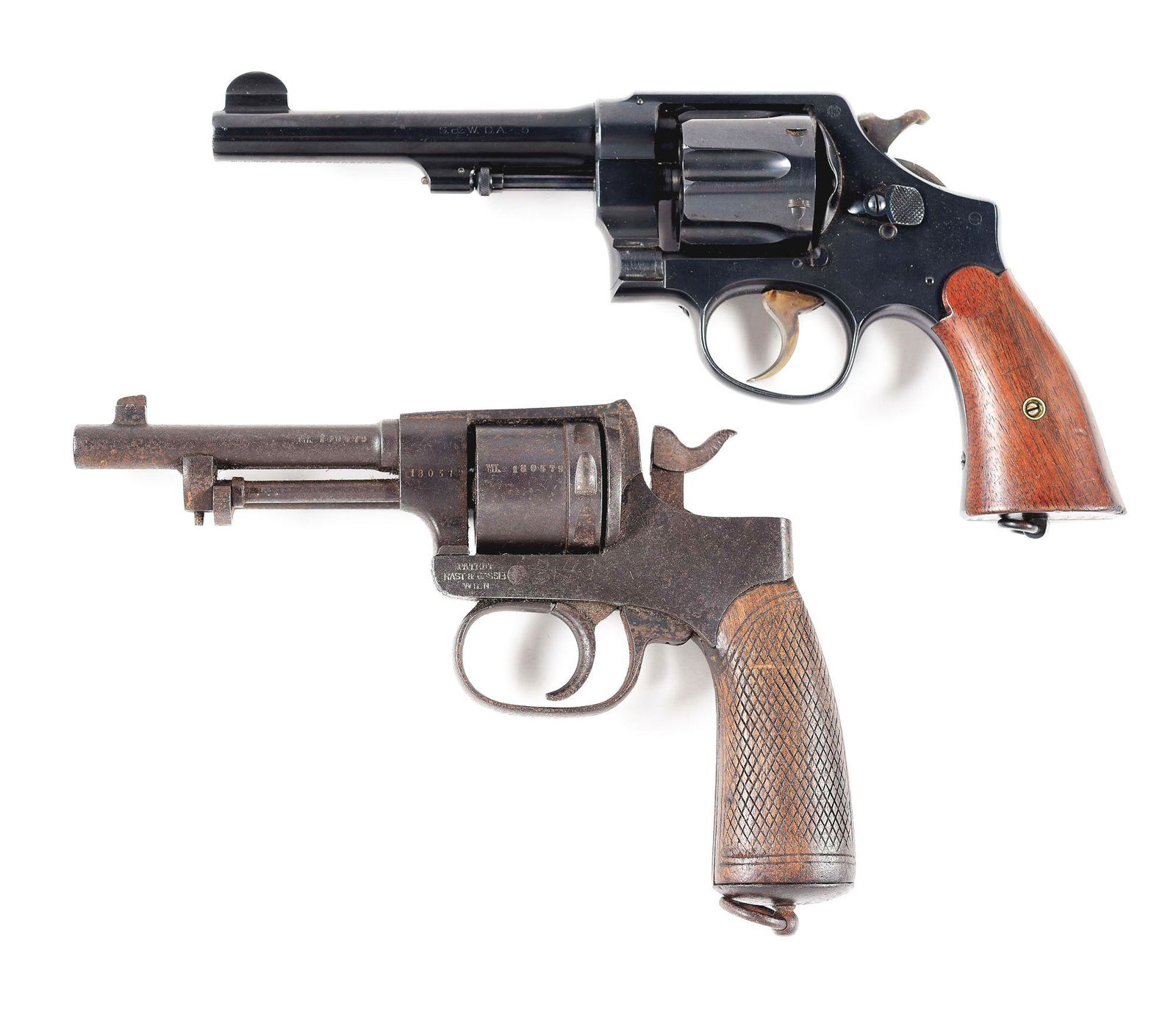 (C) WW1 COLLECTORS LOT OF SMITH & WESSON MODEL 1917 AND: (A) Interesting Smith & Wesson model of 1917 .45 ACP revolver serial number 2326 with Factory applied * after serial number and dated under grips 5.20 indicating factory return in may of 1920. Matchin