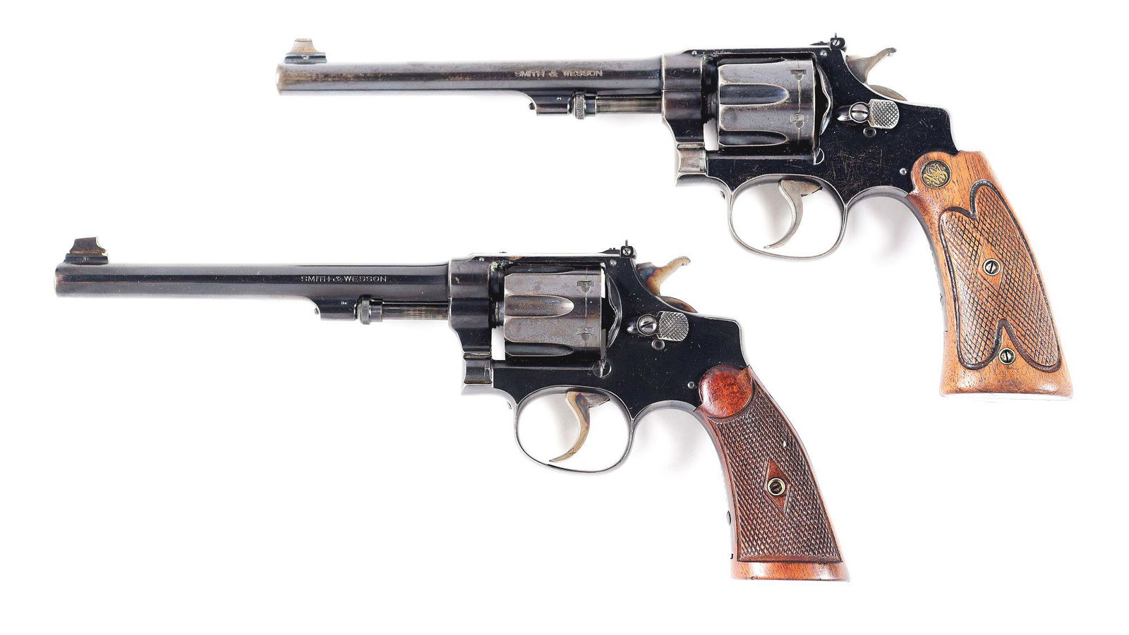 (C) LOT OF 2: SMITH & WESSON 22/32 TARGET REVOLVERS.: (A) Smith & Wesson Model 22/32 Target revolver often referred to as the Beckert Model. 6 inch barrel with adjustable rear sight and pinned bead front sight. TArget grips with serial number on front st