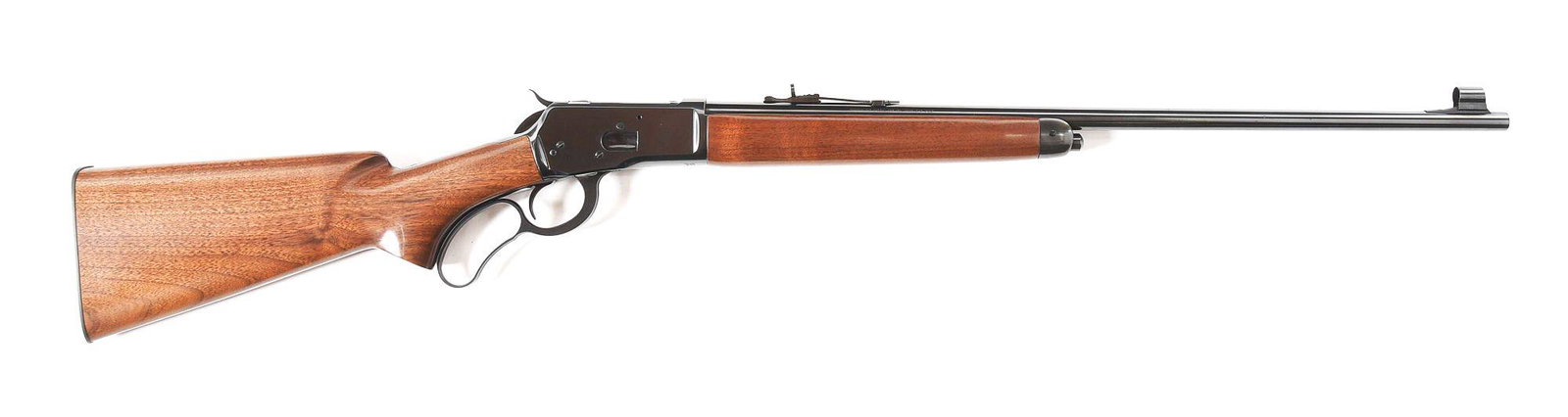 (M) BROWNING MODEL 65 .218 BEE LEVER ACTION RIFLE: Browning reissue of Winchester's famed Model 65 lever action rifle. 24-3/8" tapered round barrel, chambered in .218 Bee. Plain straight grain pistol grip stock and forearm. Checkered steel shotgun sty