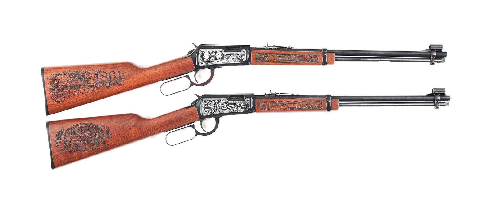 (M) LOT OF 2: COMMEMORATIVE HENRY .22 CALIBER LEVER: Lot consists of (A) Henry lever action rifle chambered in .22 Long Rifle with 18-1/2" round barrel, standard sights, and full length magazine tube commemorating the 150th anniversary of the American C