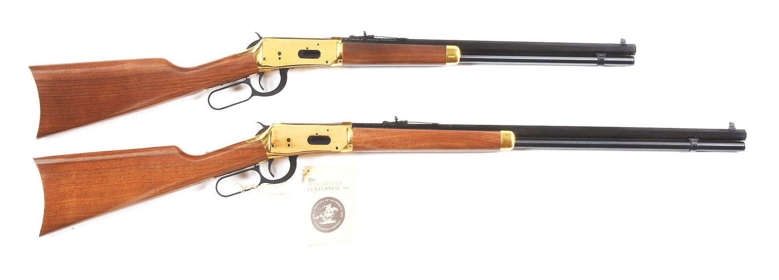 (C) LOT OF TWO: TWO WINCHESTER MODEL 1894 66 CENTENIAL: Lot consists of: (A) Winchester Model 1894 Centennial 66 lever action carbine with box. Made 1966 to commemorate 100 years of Winchester. "A CENTURY OF LEADERSHIP 1866-1966" in script on the right sid