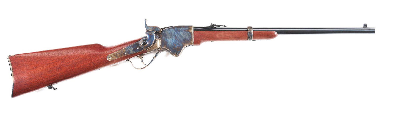 (M) ARMI SPENCER MODEL 1865 LEVER ACTION CARBINE.: Spencer Model 1865 made by Armi in Italy and imported by Cimarron out of Fredericksburg, Texas. 20" round barrel chambered in .56-50 Spencer with volley sight rear and blade front sight. Plain wood st