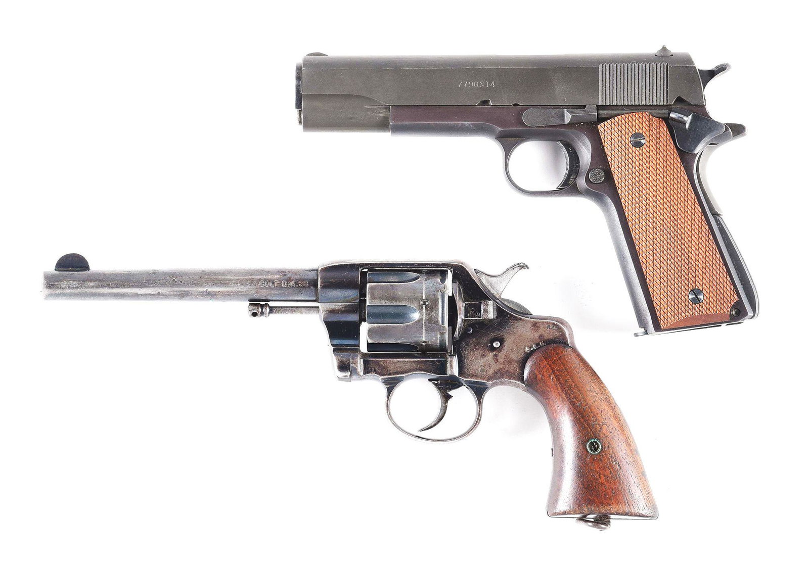 (M) LOT OF TWO: ESSEX ARMS 1911A1 SEMI AUTOMATIC PISTOL: Lot consists of: (A) Essex Arms 1911A1 semi-automatic pistol with Colt 1911 slide. Frame made by "ESSEX ARMS CORP/ISLAND POND, VT.", marked on the right of the frame. Slide is marked, "COLTS PT. F.A. 