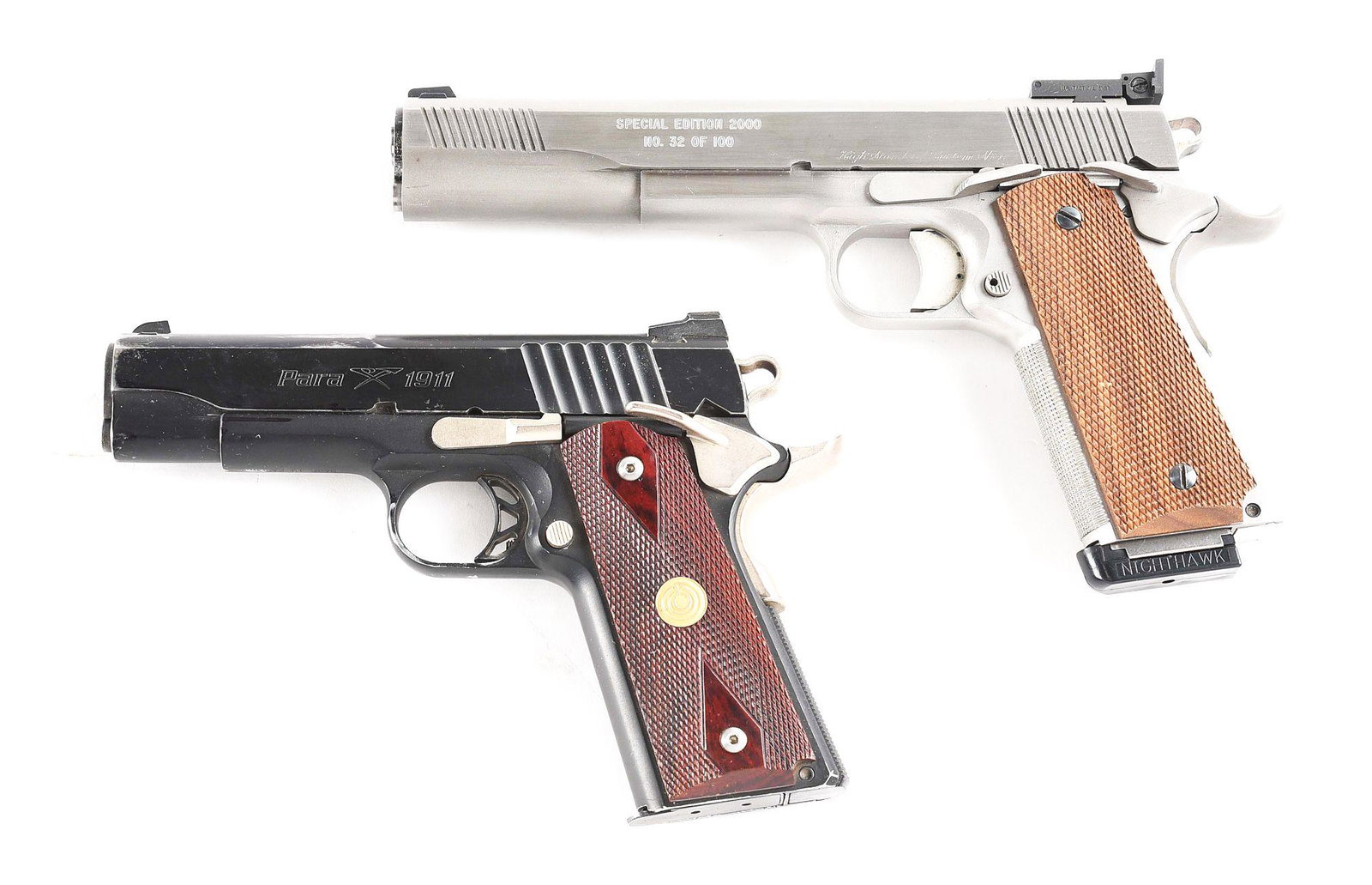 (M) LOT OF TWO .45 SEMI AUTOMATIC PSITOLS: HIGH: Lot consists of: (A) High Standard Supermatic Trophy Model Special Edition 2000 semi-automatic pistol with hard case. Marked "FIREARMS INTERNATIONAL INC. HOU TX USA" on the right side of the frame. Le