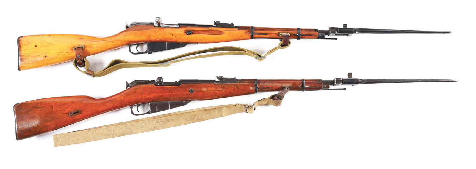 (C) LOT OF TWO: RUSSIAN M44 & CHINESE TYPE 53 BOLT: Lot consists of an Izhevsk M44 and Arsenal 26 Type 53 bolt action carbines. (A) Russian M44 carbine manufactured by Izhevsk in 1946. Barrel is import marked on the right side and reads "M44 RUSSIA 7.6