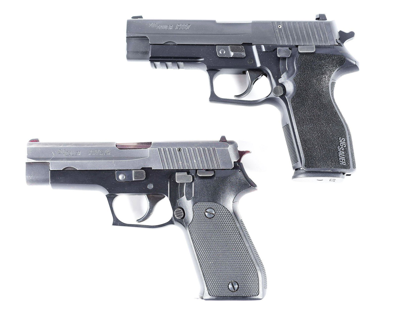 (M) LOT OF 2: SIG SAUER P227 & WEST GERMANY MFG P220: Lot consists of (A) Like new in box. Three dot sights. Steel slide alloy frame with detachable box magazine. Double action with composite grips. CONDITION: Gun retains approximately 99% of the factory