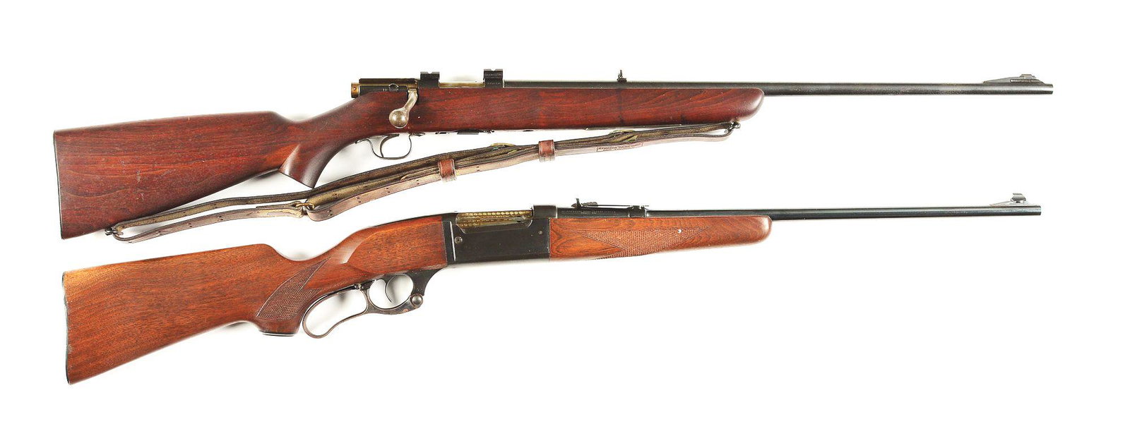 (C) LOT OF 2: WINCHESTER 43 BOLT ACTION AND SAVAGE 99F: Lot consists of (A) Manufactured 1951. Winchester Model 43 Bolt Action rifle chambered for the .218 Bee cartridge. Detachable 5 round magazine with one piece straight grained American walnut stock wit