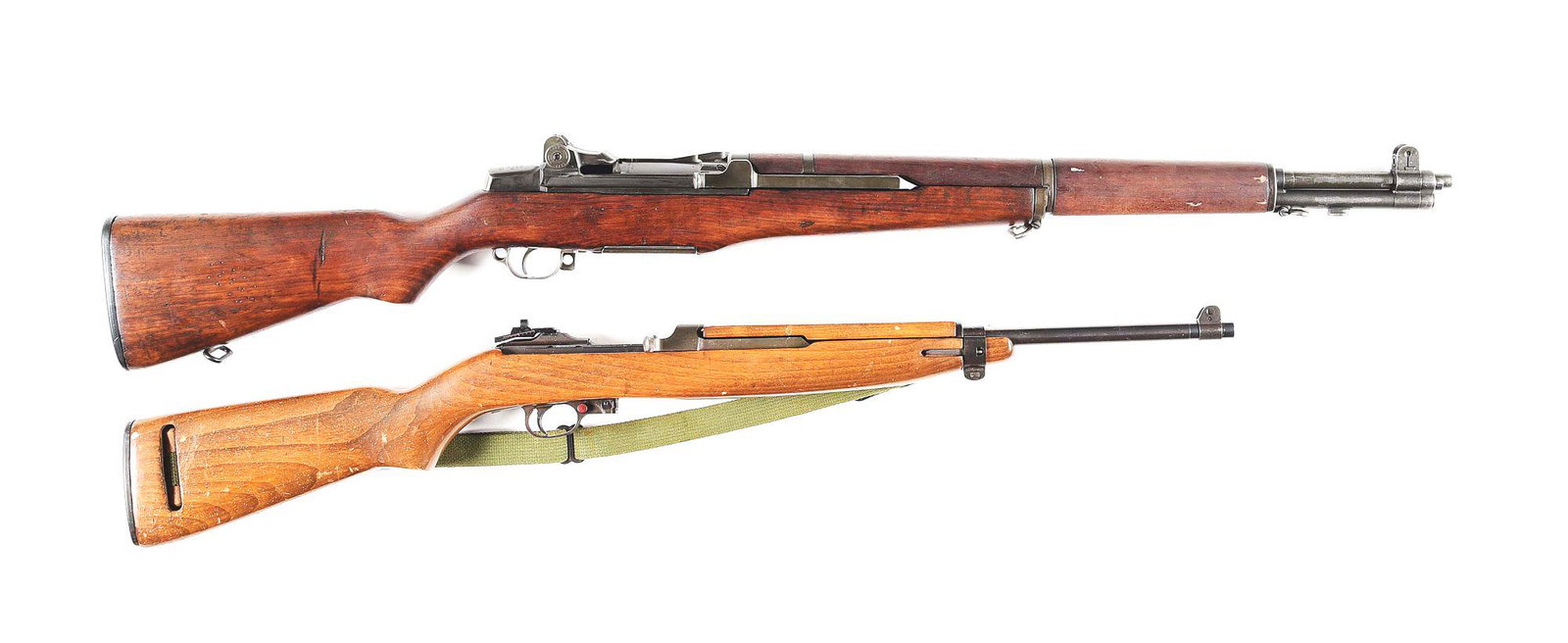 (C) LOT OF 2: (A) SPRINGFIELD M1 GARAND AND (B): Lot consists of: A) Made in June of 1942 at Springfield Arsenal. SA marked barrel dated 9-51. All internals are "SA" marked. Plain walnut wood stock with no markings. Adjustable rear sight and blade f