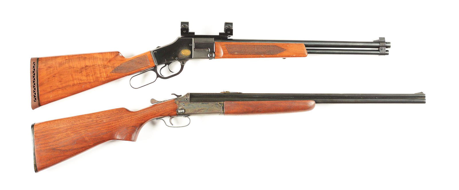(C) LOT OF 2: STAGGS-BILT MODEL 20-30-30 AND SAVAGE: Lot consists of (A) Staggs-Bilt of Phoenix, Arizona Model 20-30-30. 20" over/under round barrels. Top barrel chambered in 20 gauge, with improved cylinder choke, bottom barrel chambered in .30-30 WCF.