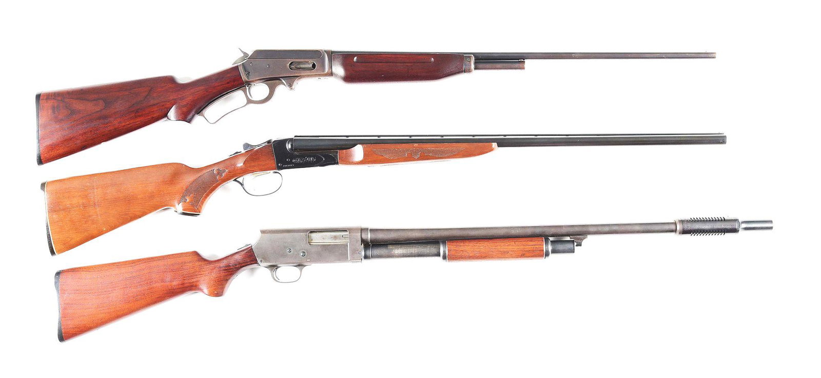 (C) LOT OF 3: (A) SCARCE MARLIN MODEL 410 LEVER ACTION: Lot consists of: (A) Scarce early model Marlin Model 410 lever action shotgun. Made 1929-1932. Marked "Marlin/410" on the top of the tang with the serial number on the bottom tang. Built on the Marlin