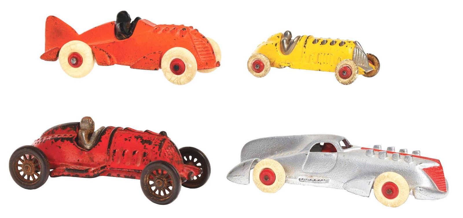 LOT OF 4: CAST-IRON HUBLEY RACE CARS. (1 of 2)