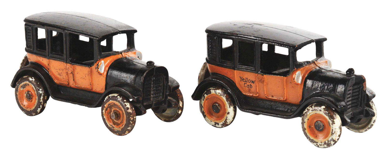 LOT OF 2: CAST-IRON ARCADE YELLOW CAB TOYS. (1 of 2)