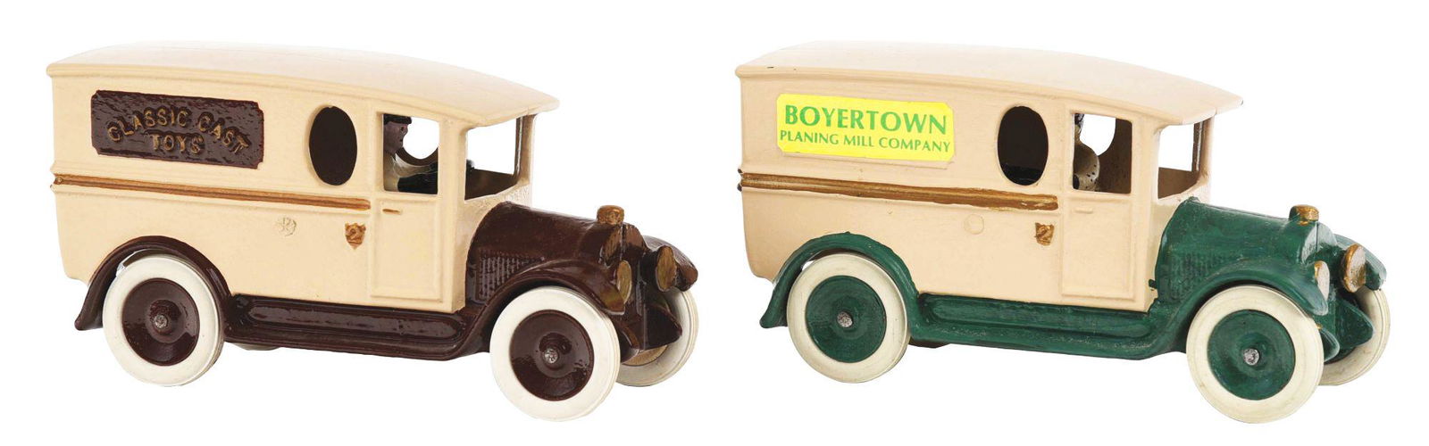 LOT OF 2: CONTEMPORARY CAST-IRON CLASSIC CAST TOY: Both seem to be custom made. Both are marked "1923 Buick" on the inside. One is marked "Classic Toys" and one is marked "Boyertown Planing Mill Company". It seems like when they made the Boyertown Pla